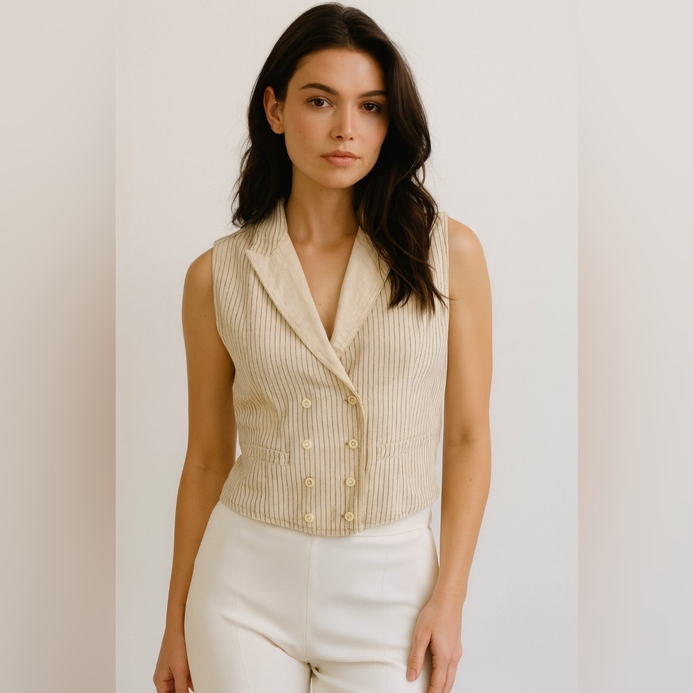 Denim & Supply Ralph Lauren Cream Pinstripe Double-Breasted Vest